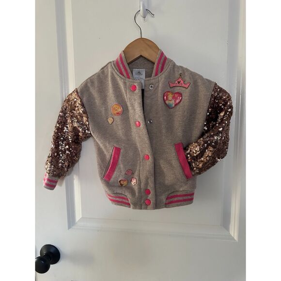 Disney Princess Sequence Tan/Pink Varsity Style Jacket Size 3 - Picture 1 of 11